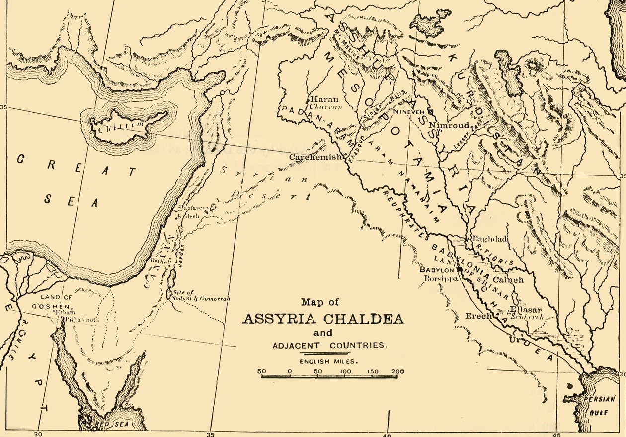 アッシリア、カルデアおよび隣接国の地図、1890年。 作： 不明