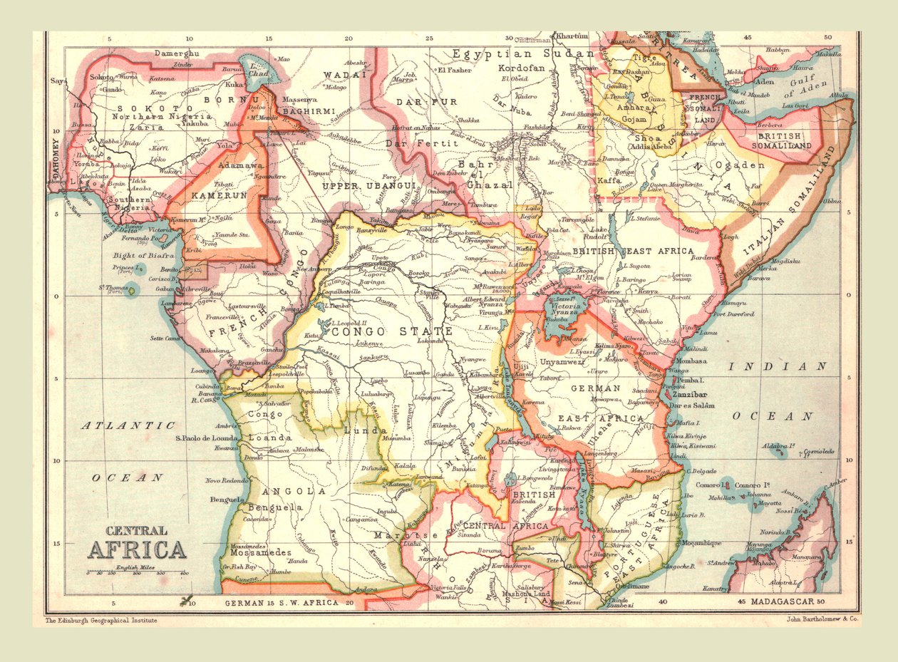 中央アフリカの地図、1902年。 作： 不明