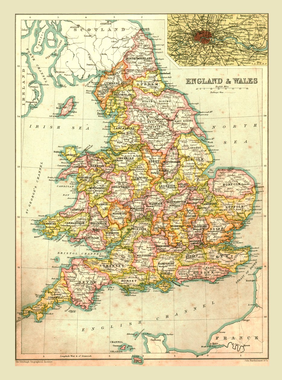 イングランドとウェールズの地図、1902年。 作： 不明