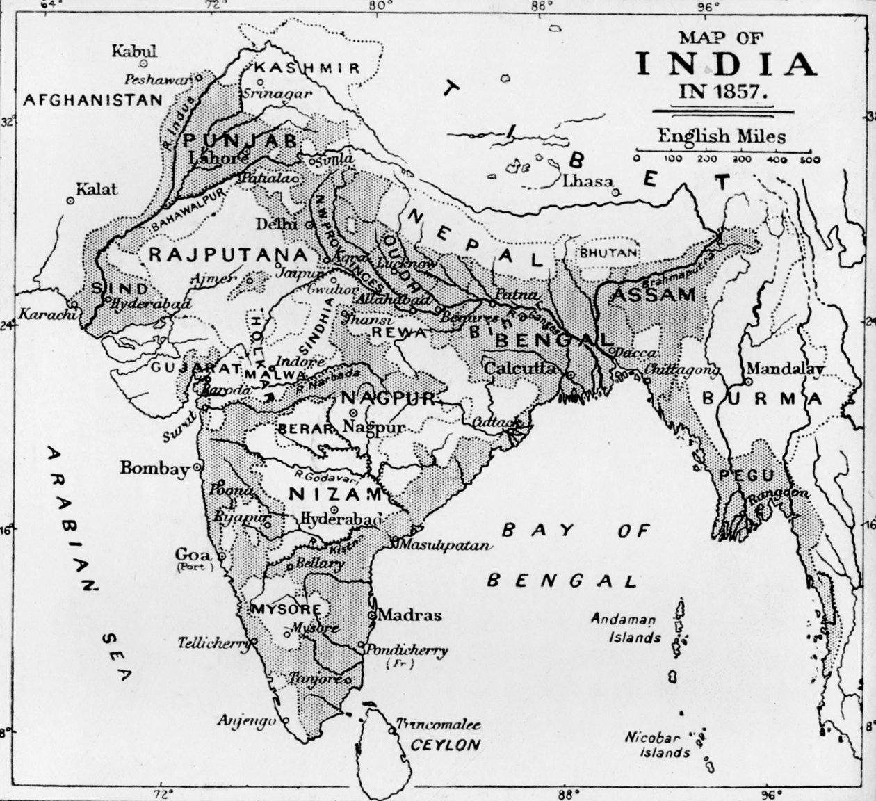1857年のインドの地図、c1912 作： 不明