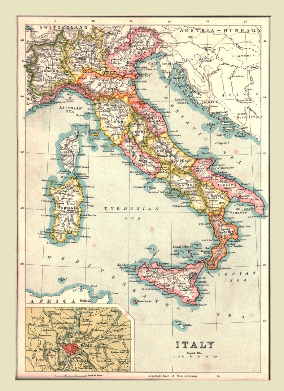 イタリアの地図、1902年。 作： 不明