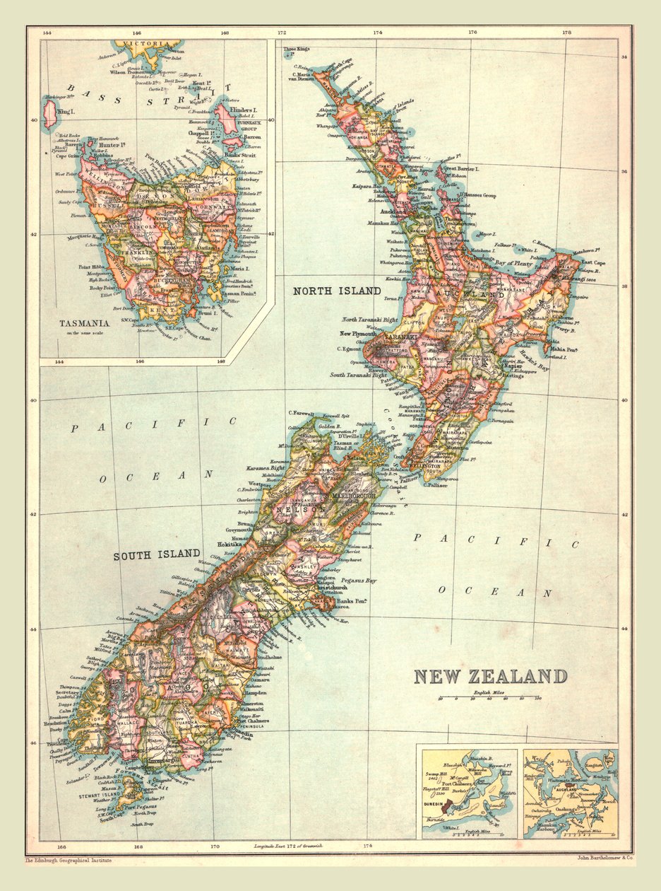 ニュージーランドの地図、1902年。 作： 不明