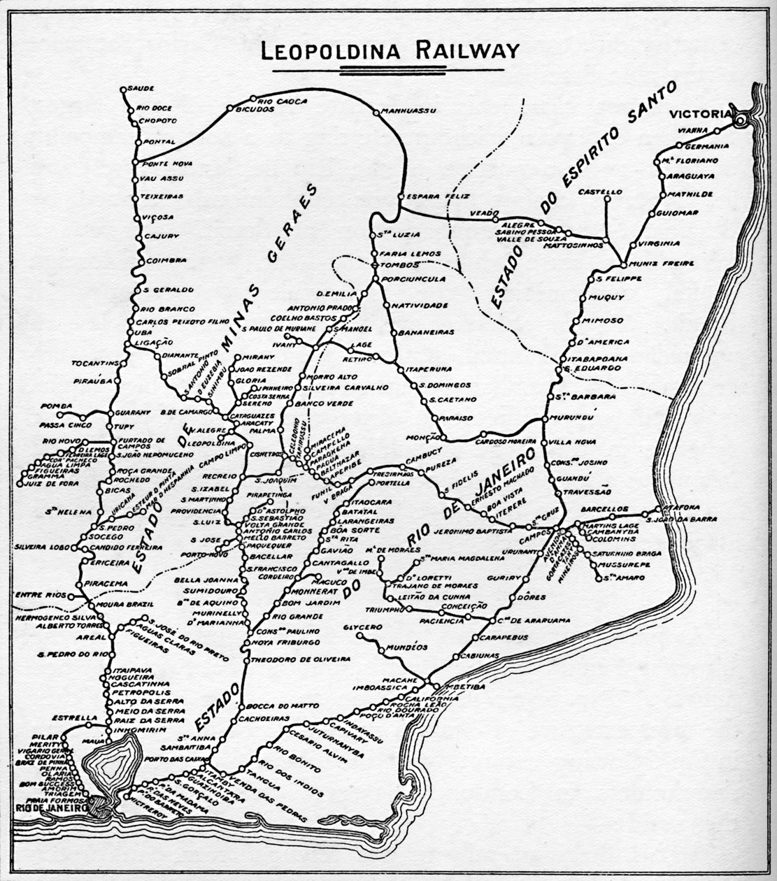 レオポルディナ鉄道システムの地図、1914年。 作： 不明