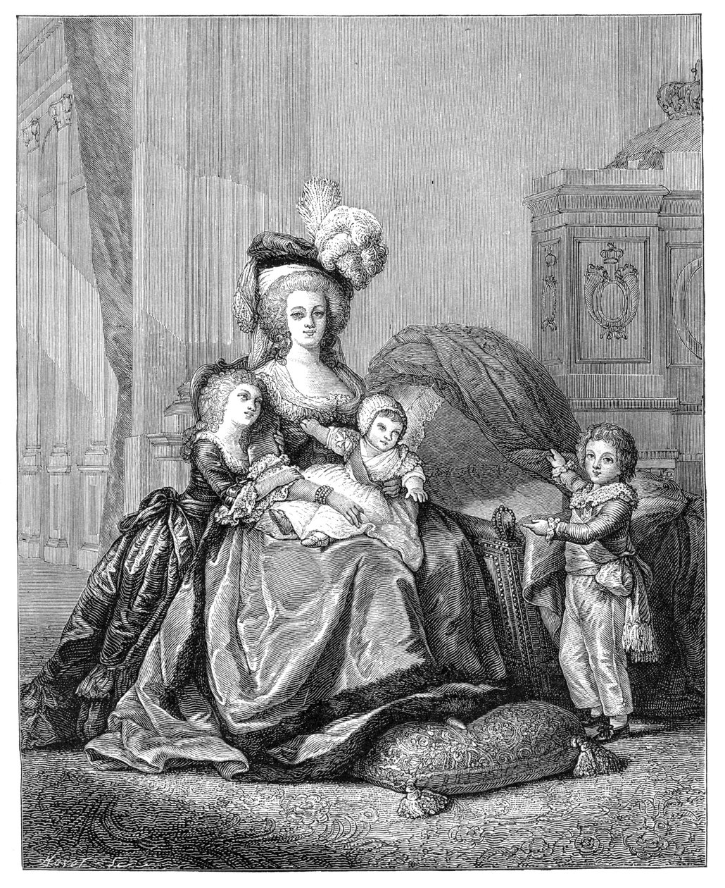 マリーアントワネットと彼女の子供たち、c1787、1885年。 作： 不明