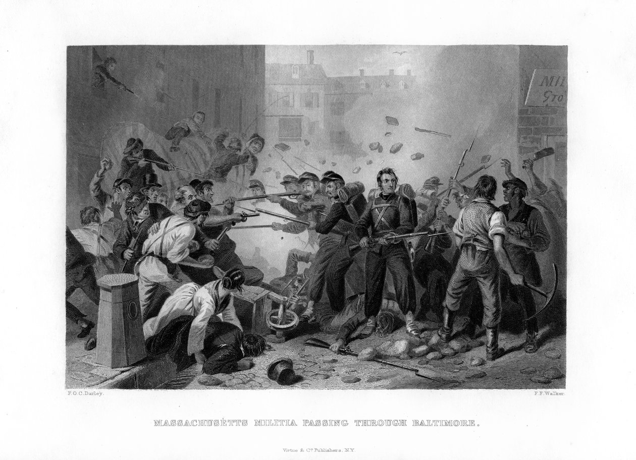 ボルチモアを通過するマサチューセッツ民兵、1861 1862-1867 作： 不明