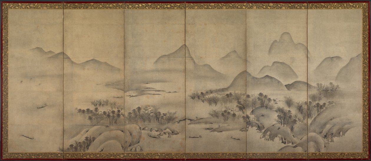 月明かりに照らされた風景のペア、1500年代後半。 作： 不明