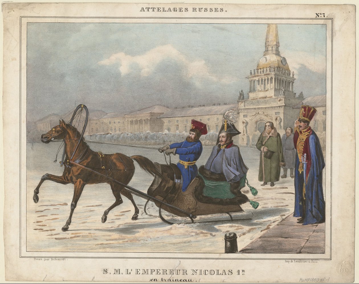 そりに乗ったロシアのニコラス1世、1850年 作： 不明