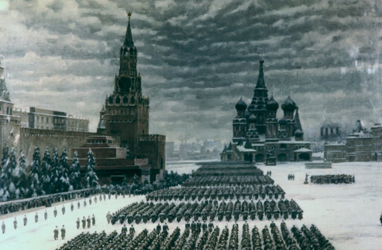 赤の広場でのパレード、1947年12月、モスクワ、ロシア 作： 不明