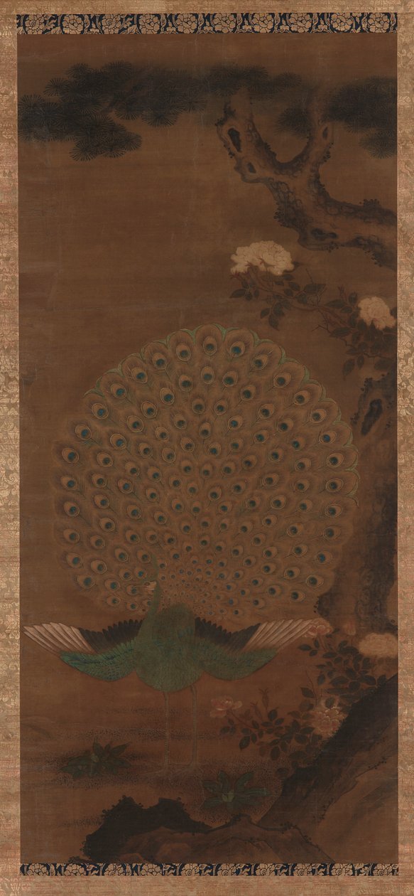 孔雀、牡丹、松、江戸時代、1615-1868. 作： 不明