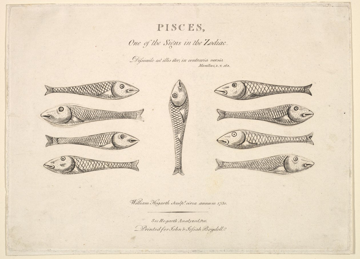 うお座：Hogarths Quadrille Fish、ca。 1730 作： 不明