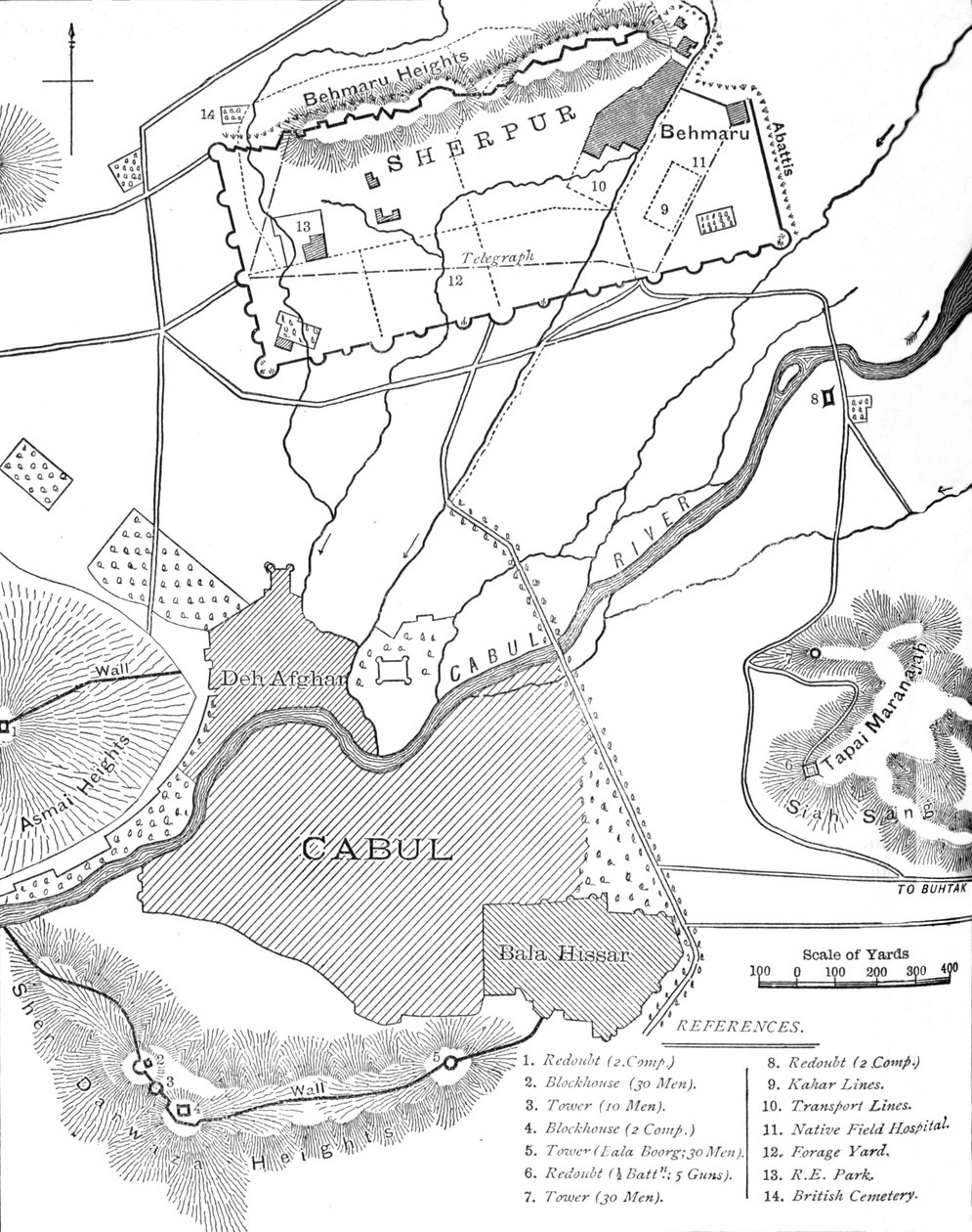 Sherpur Cantonments、c1880の計画 作： 不明