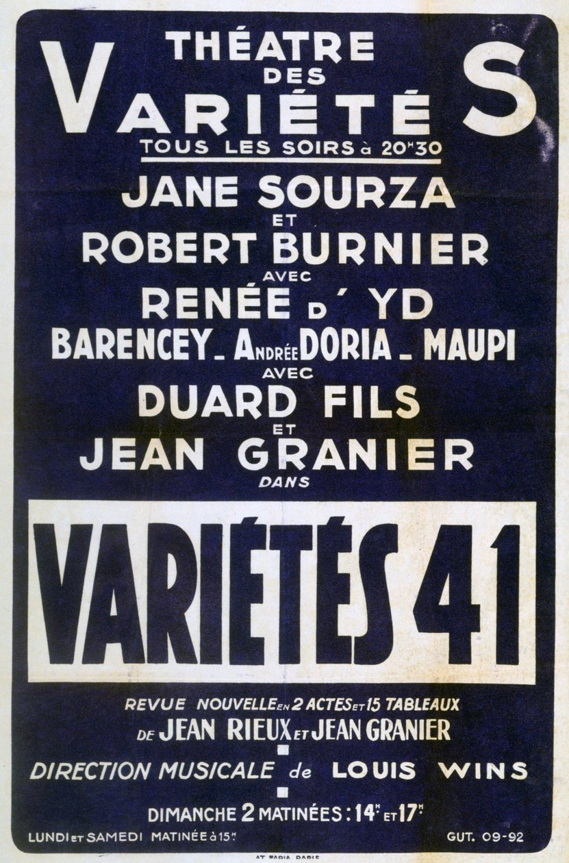 ポスター広告の品種41バラエティショー、フランス、1941 作： 不明