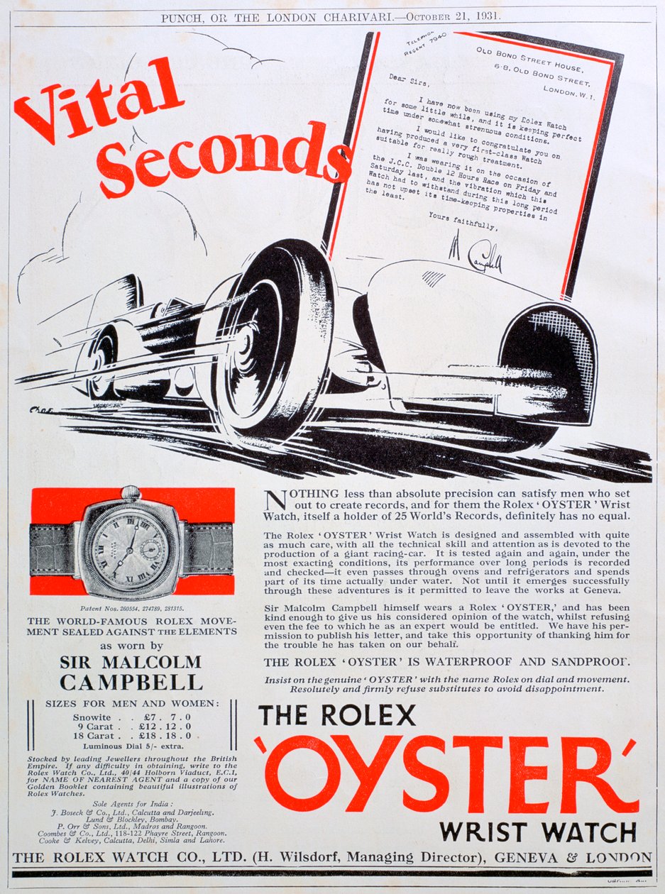ロレックスオイスター腕時計広告、1931 作： 不明