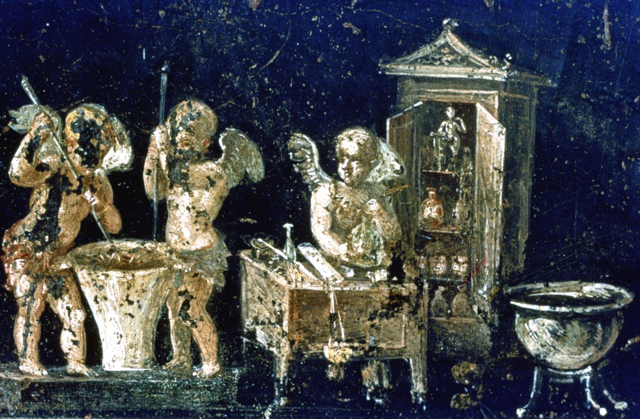 ローマの壁画、ヴェッティの家、ポンペイ、イタリア 作： 不明
