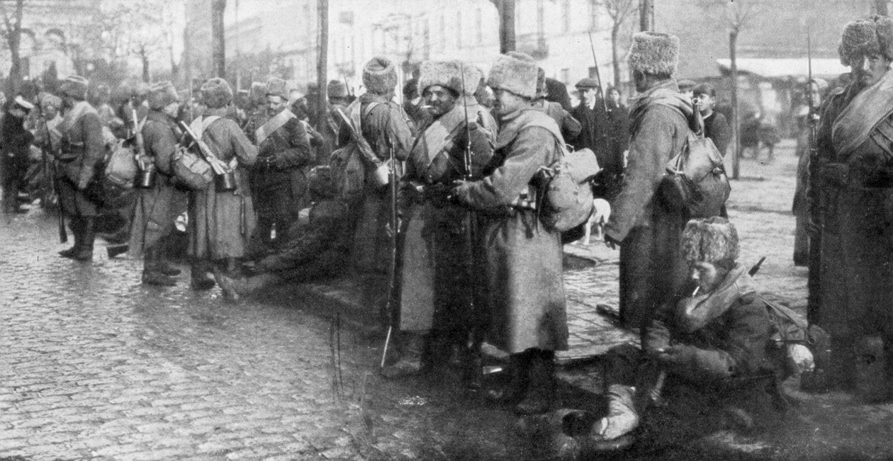 1914年、ポーランド、ワルシャワのロシアのシベリア歩兵部隊 作： 不明