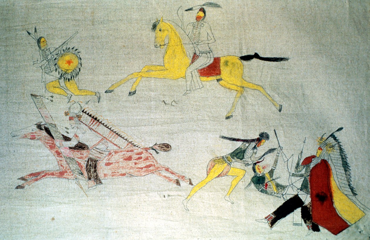 戦闘中のスー族の戦士、c1890 作： 不明