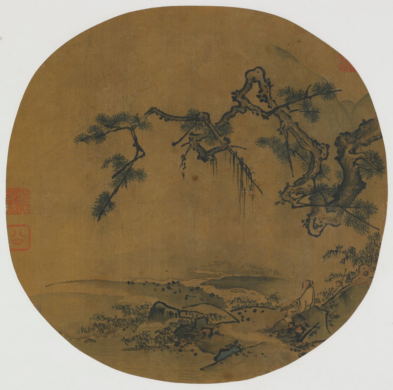 15～16世紀、明王朝の松の下に座っています。 作： 不明