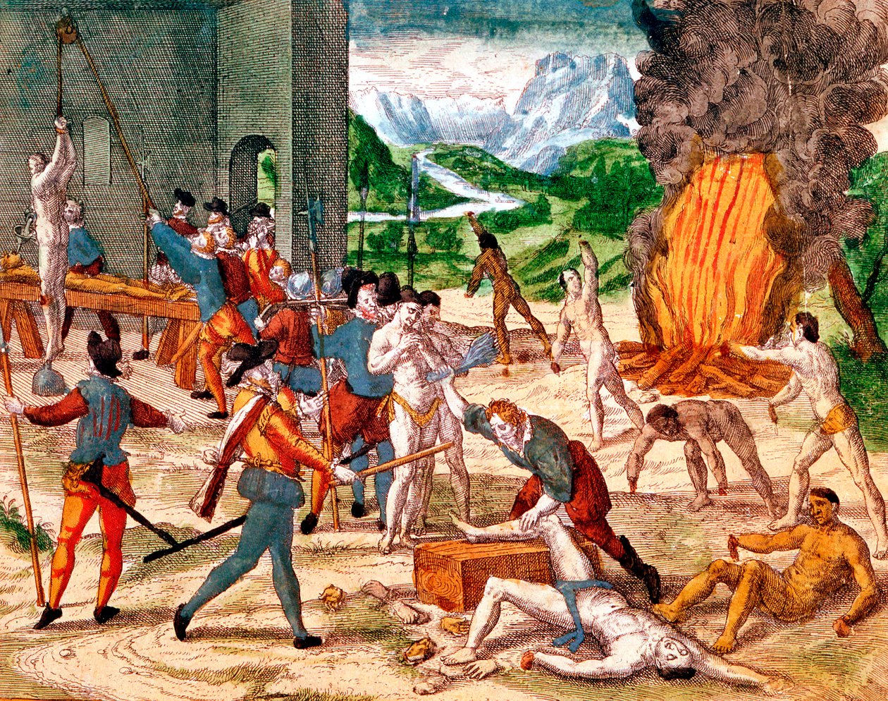 アメリカのインディアンを拷問するスペインの征服者、1539-1542 作： 不明