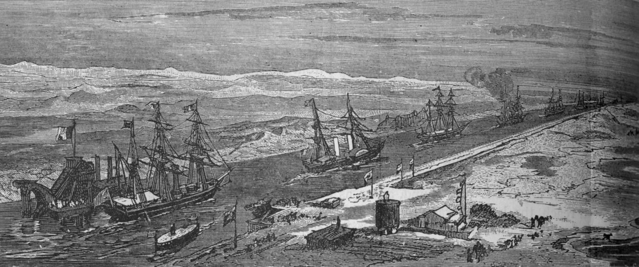 スエズ運河を通過する蒸気船、c1882 作： 不明