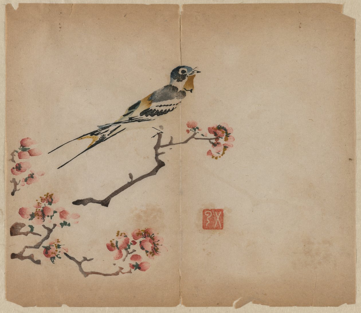 開花桃の枝に飲み込む、1368-1644。 作： 不明