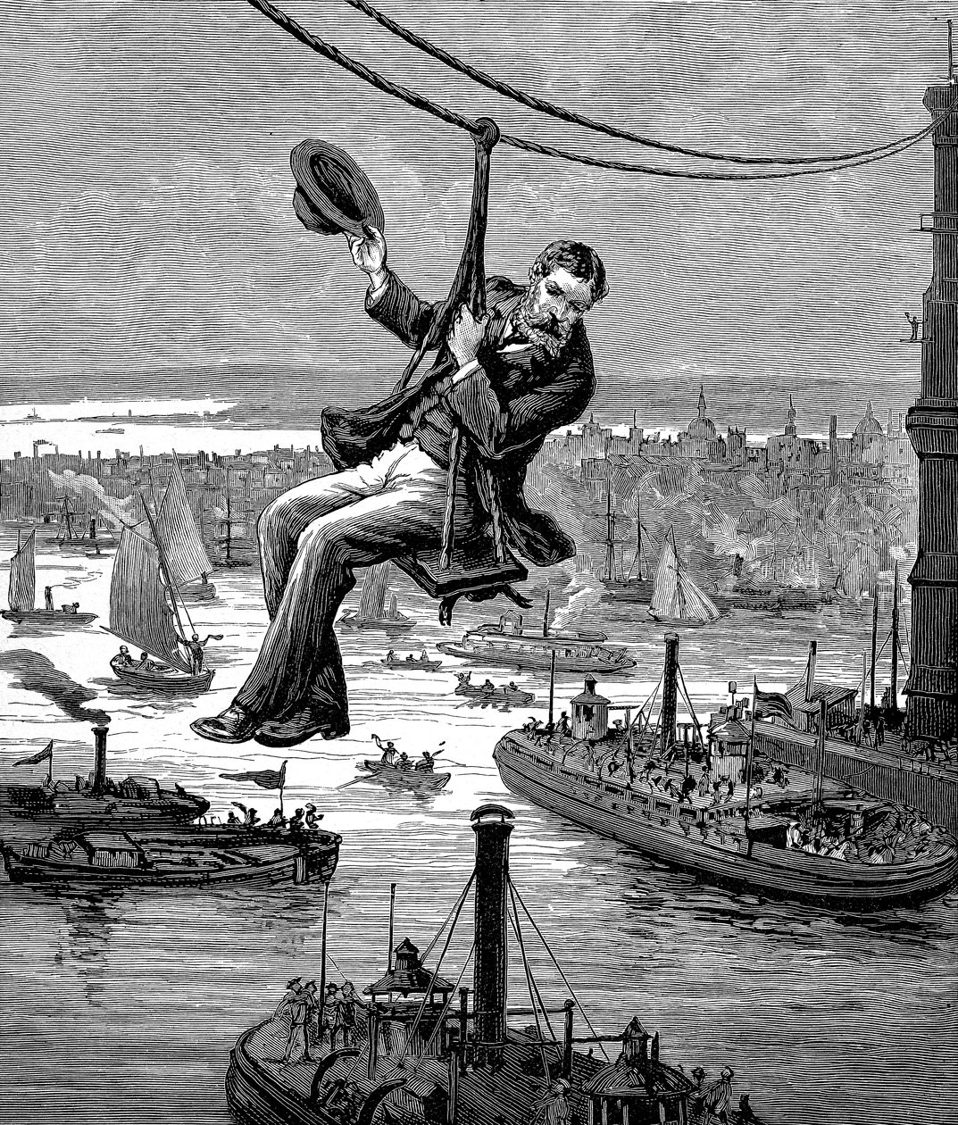 ブルックリンブリッジ、c1900でのケーブルのテスト 作： 不明