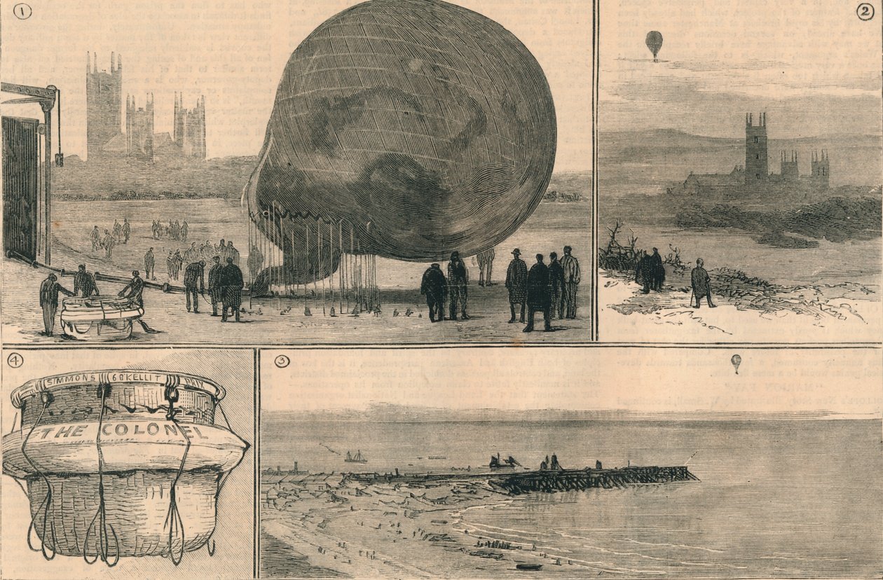 1882年、海峡を越えた気球航海の試み。 作： 不明