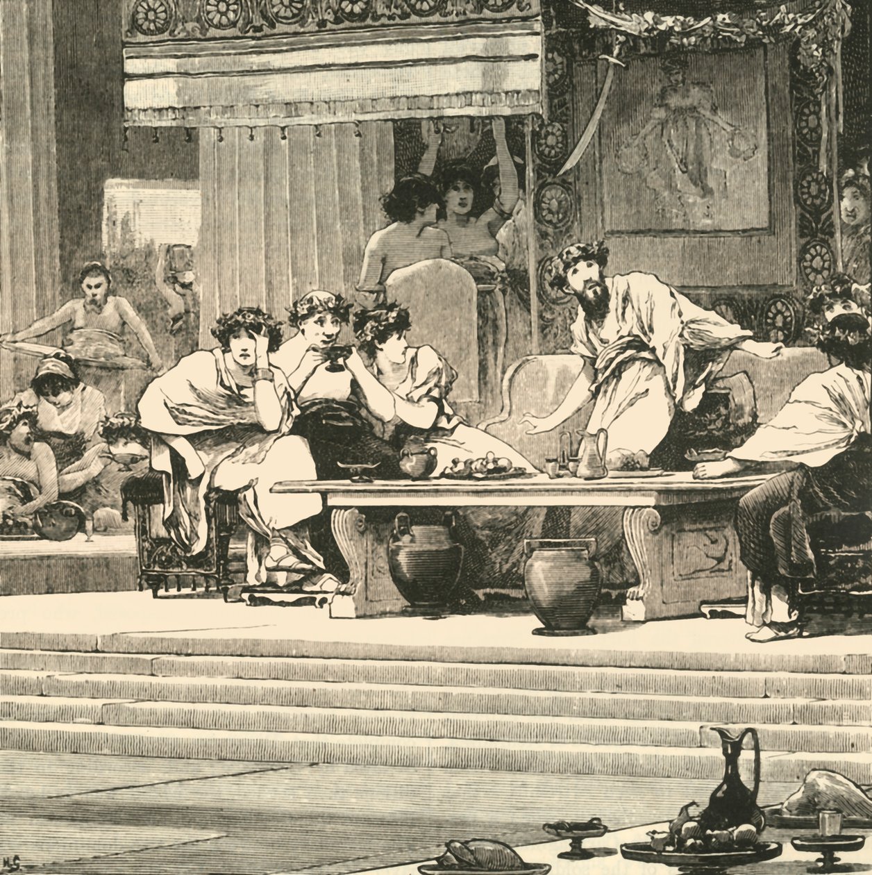 ダモクレスの宴会、1890年。 作： 不明