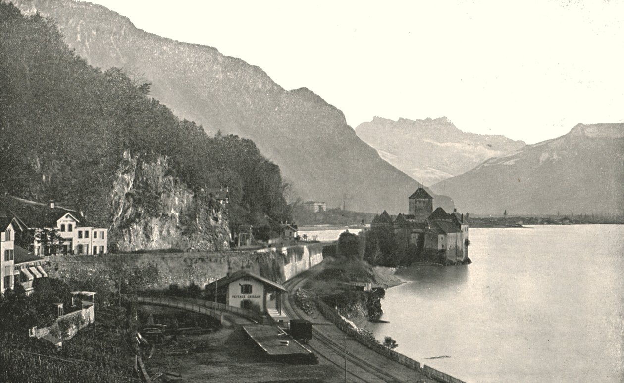 スイス、シロンの城、1895年。 作： 不明