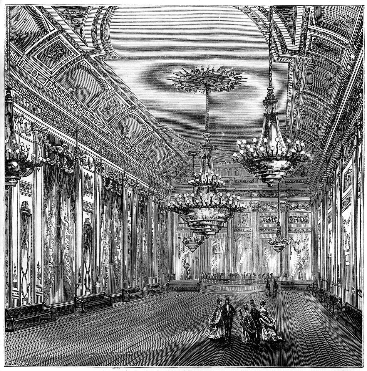 1891年ロンドン、ウィリスルームズのボールルーム 作： 不明