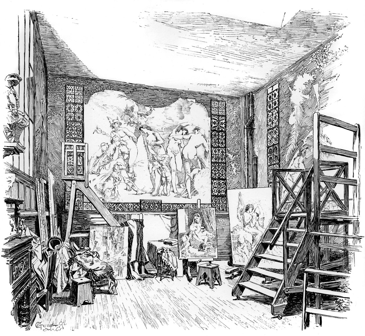 Paul-Jacques-Aime Baudryのスタジオ、c1880-1882 作： 不明