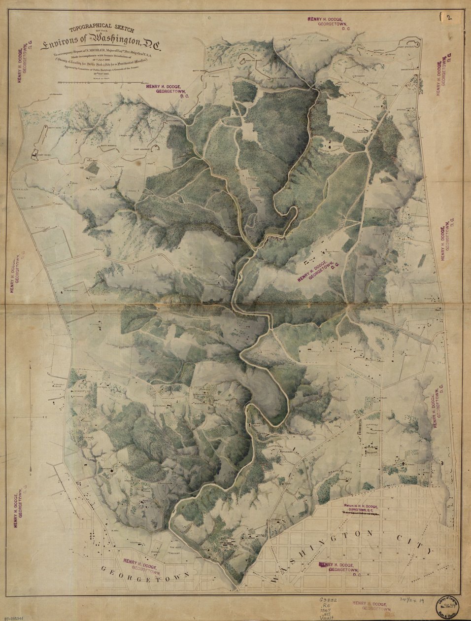 ワシントンD.C.周辺の地形図。 作： 不明