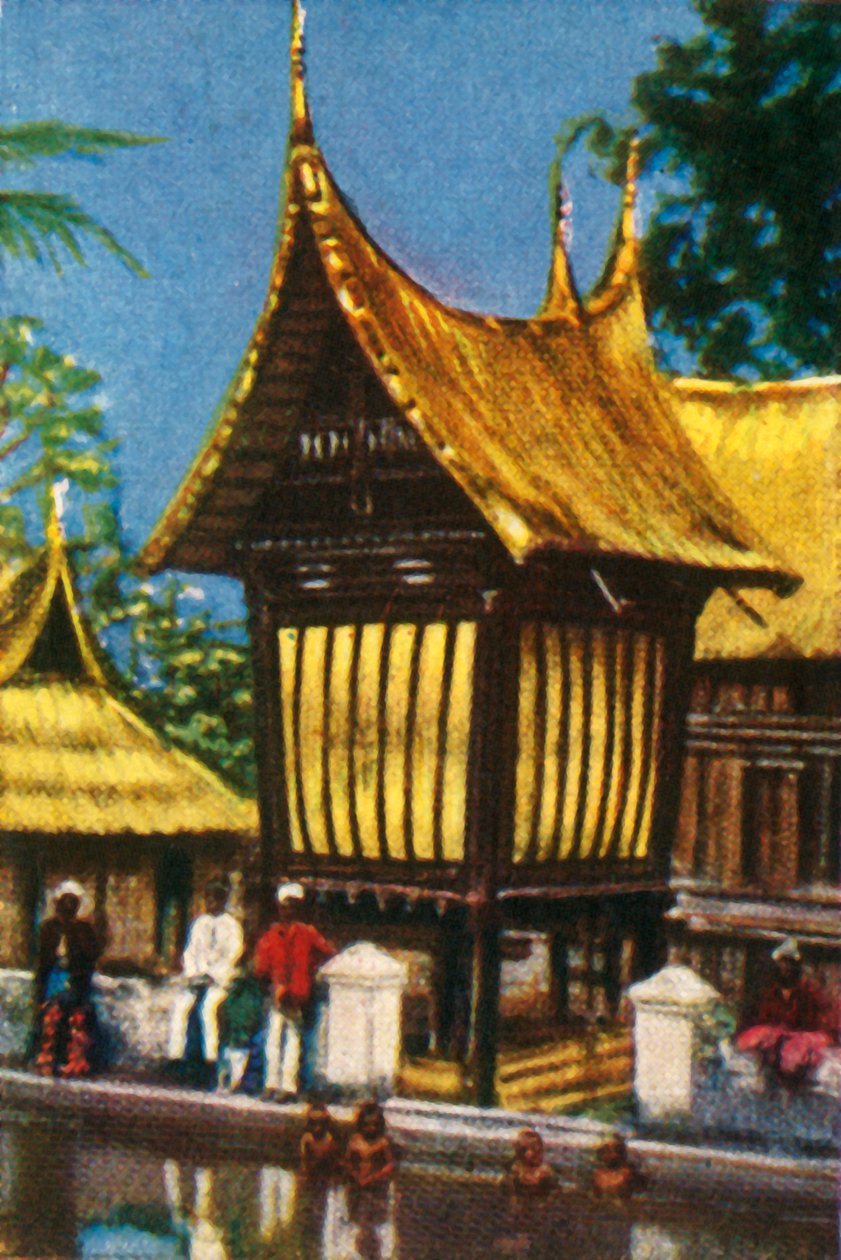 伝統的なわらぶき屋根の米納屋、パダン、スマトラ、c1928。 作： 不明
