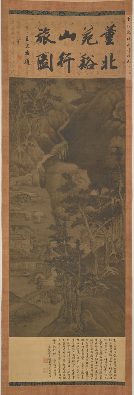 山と小川の間の旅人、明王朝、1368-1644。 作： 不明
