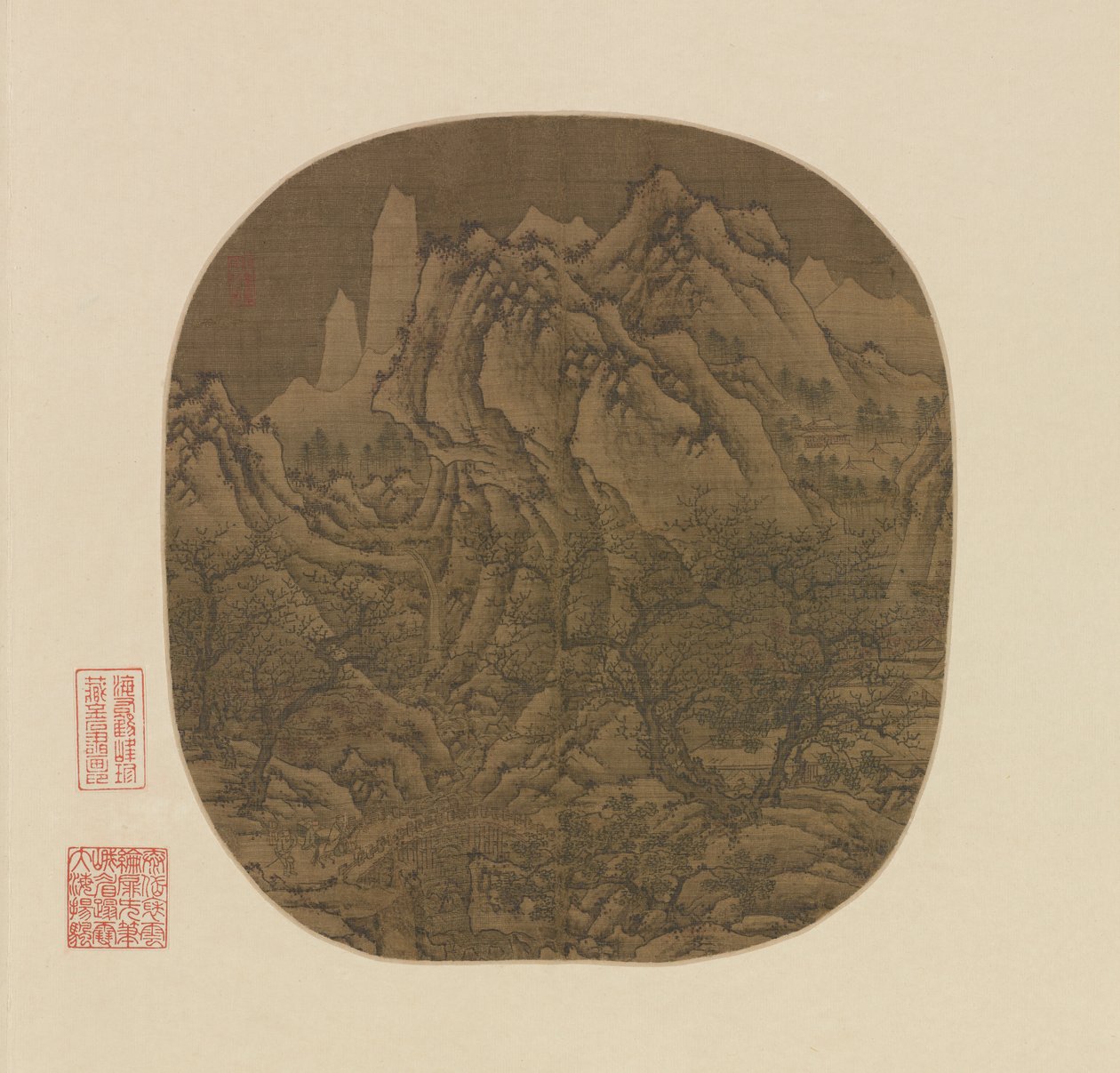冬の風景の中の旅人、14 世紀。 作： 不明
