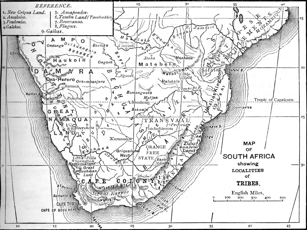 南アフリカの部族地図、c1880 作： 不明