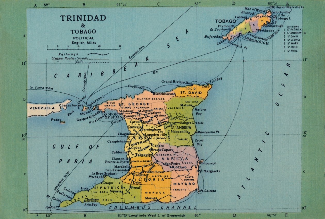 トリニダードトバゴ地図、c1940s。 作： 不明
