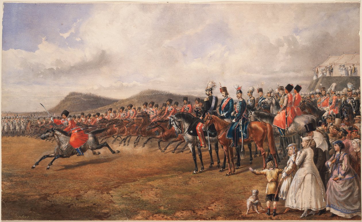 1867年に軍隊をレビューした皇帝アレクサンドル2世 作： 不明