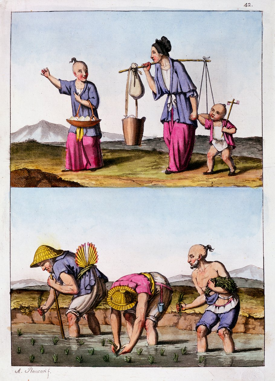 2つの中国のシーン、c1830 作： 不明