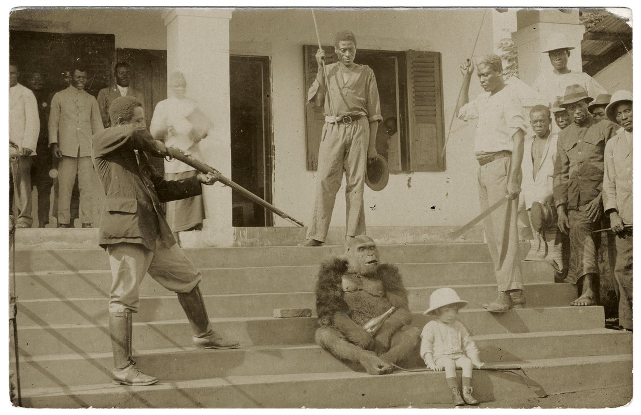 飼いならされたゴリラ（1910年頃）（モノクロ写真 作： 不明