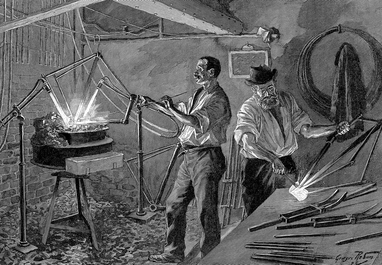 自転車フレームの溶接、フランス、1896 作： 不明