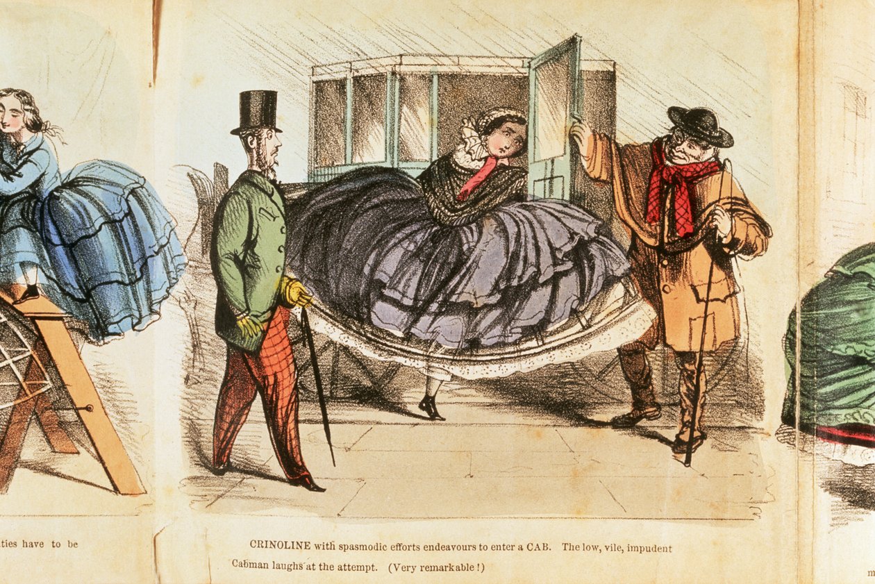 タクシーに乗り込もうとする女性、c1860 作： 不明
