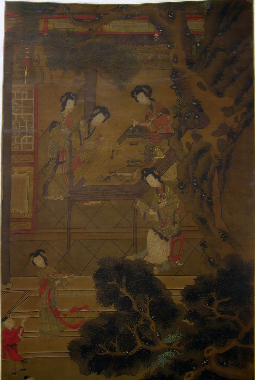 庭の女性。 作： 不明