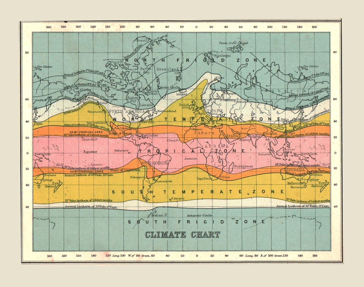 世界地図気候図、1902年。 作： 不明