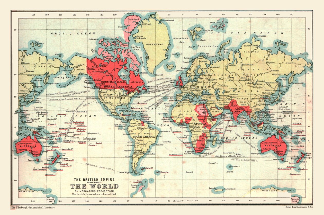 大英帝国を示す世界地図、1902年。 作： 不明
