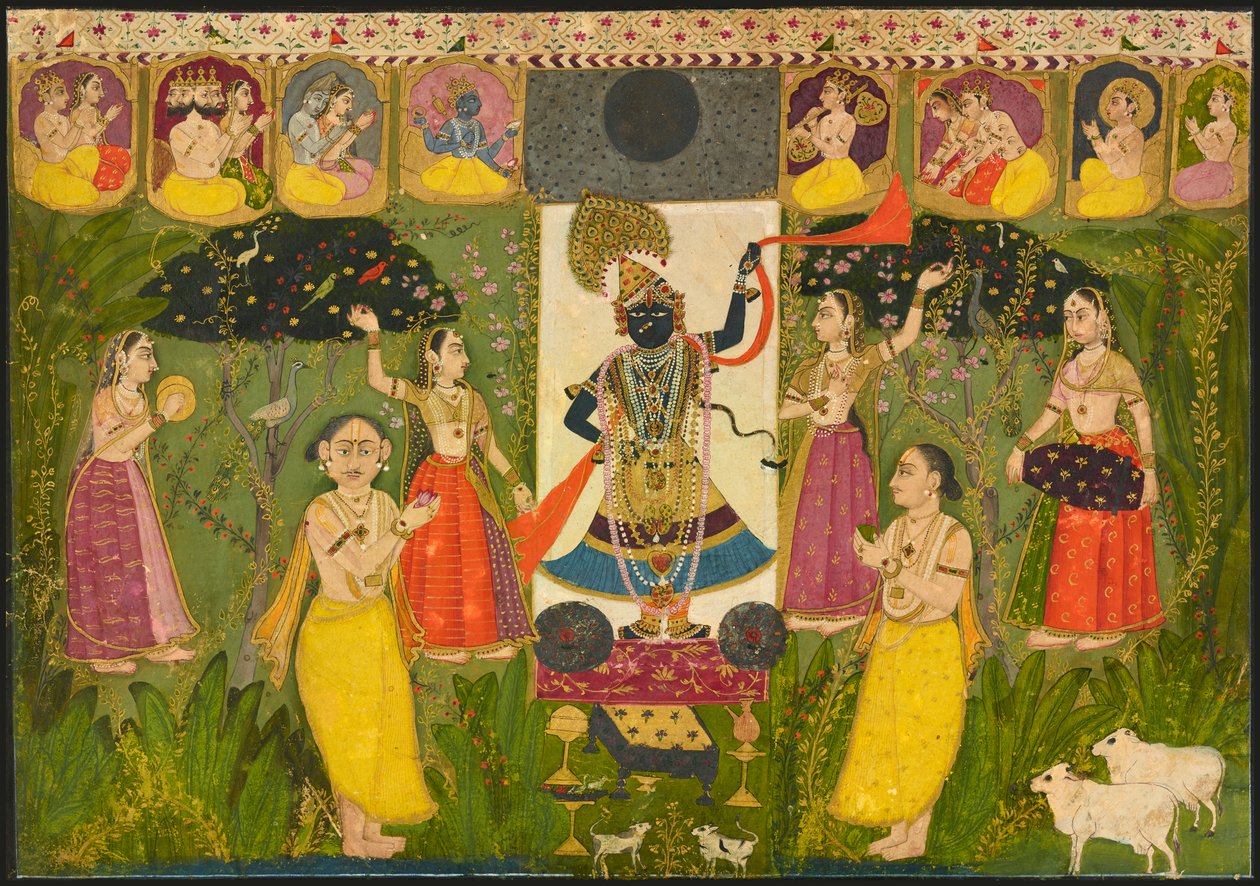 Shri Nathji の礼拝。 1700年。 作： 不明
