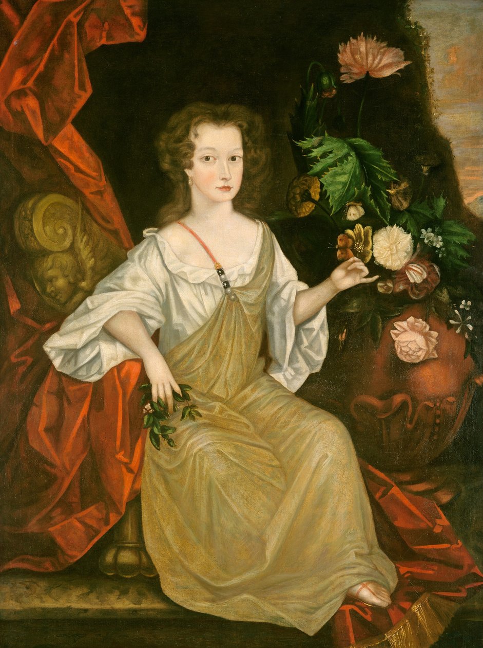 蝶を持つ若い女性、c。 1710年。 作： 不明