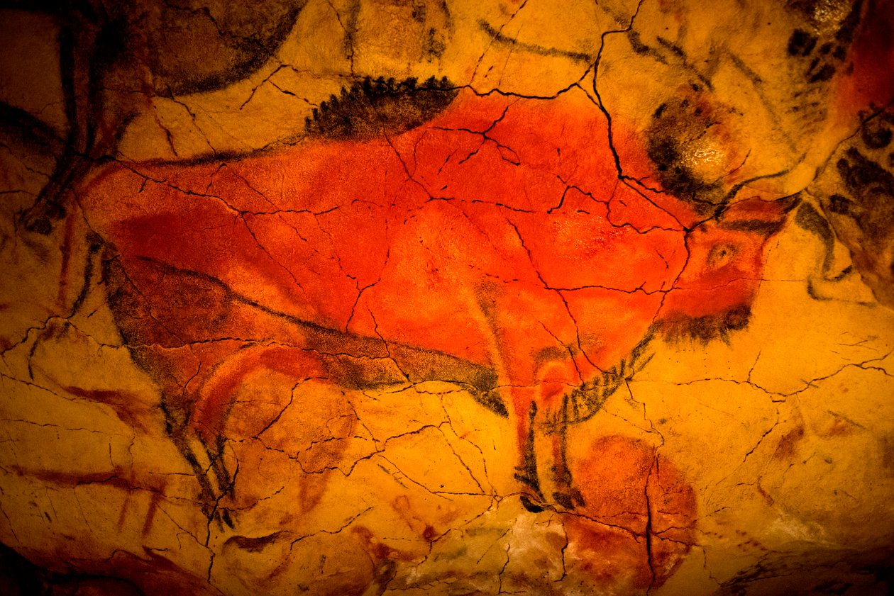 アルタミラ洞窟のバイソン絵画、上部旧石器時代博物館、サンタンデール、カンタブリア、スペイン 作： 不明不明