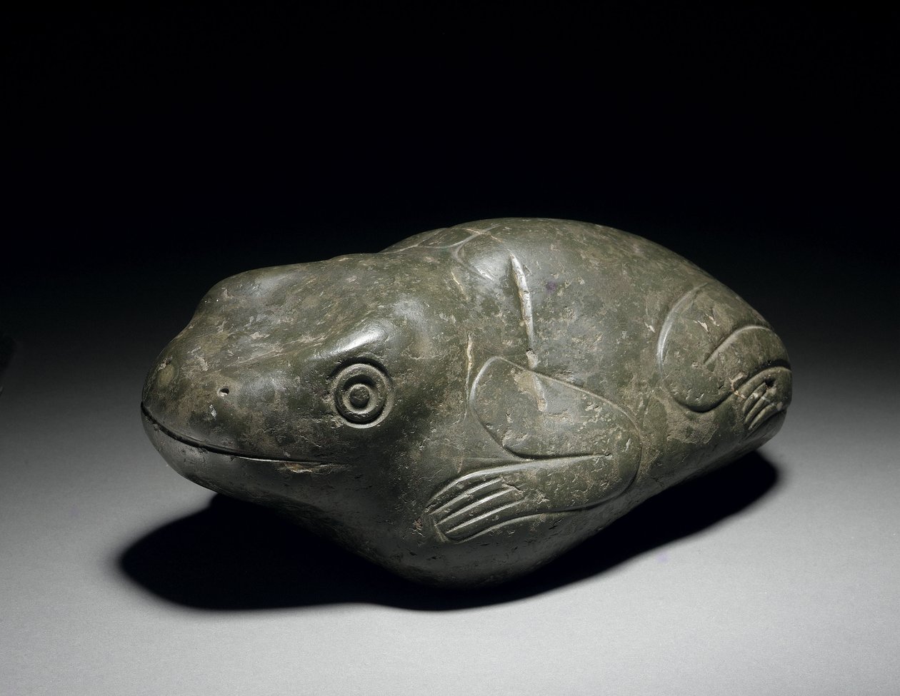 珍しいアステカの石のカエル、c.1200-1521 作： 不明