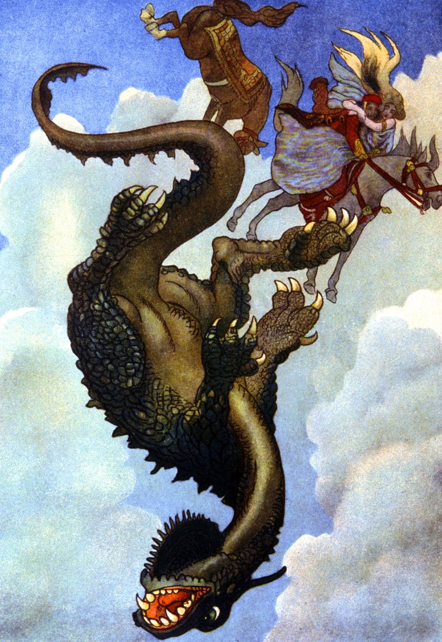 ドラゴンと戦うカップル 1910年頃（イラスト） 作： 無名の画家