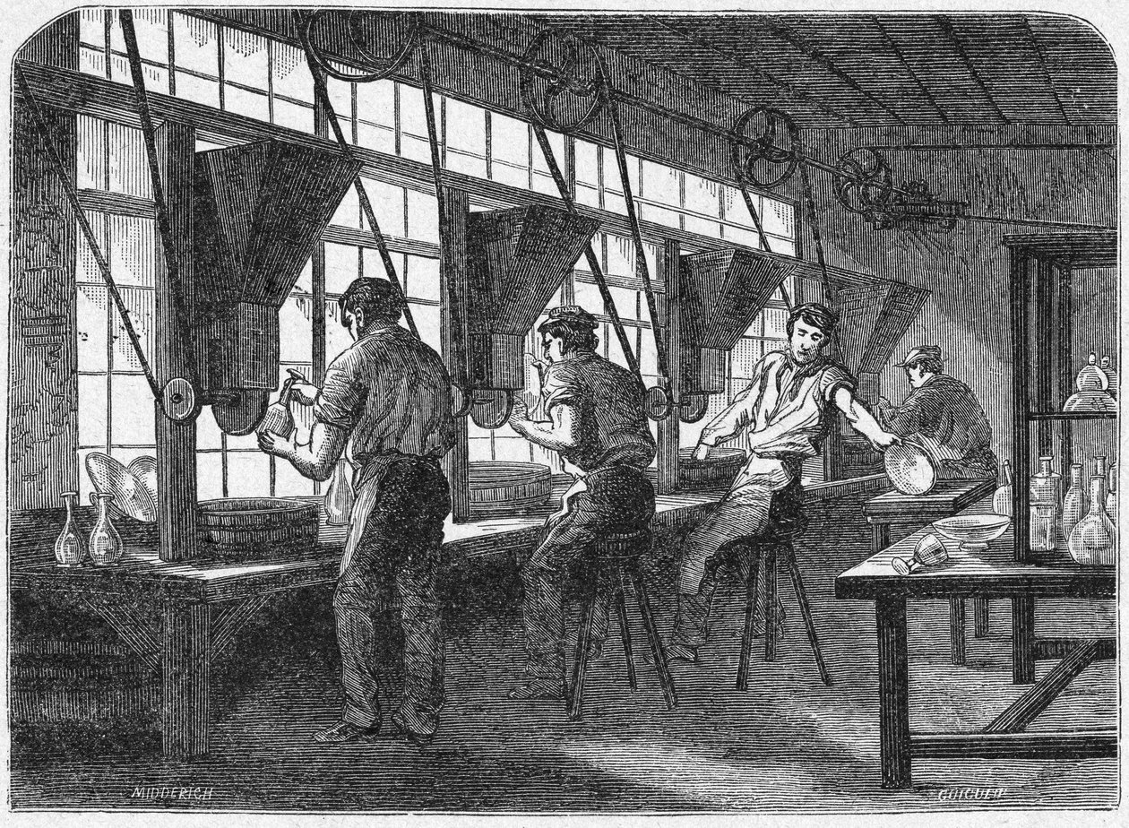 クリスタルのカッティング、1880年頃（エングレーヴィング） 作： 無名の画家
